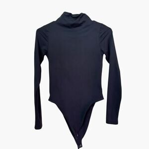 Good American Women's Mock Neck Bodysuit Soft Stretch Black Size 2 EUC